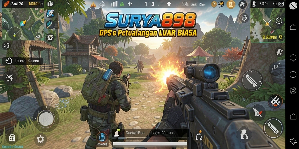 Screenshot gameplay SURYA898 menampilkan aksi tembak-menembak yang intens.